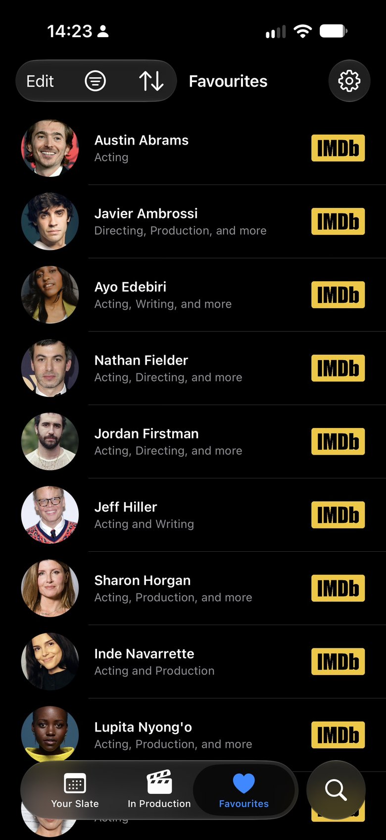The Slate on iPhone, showing Favourites