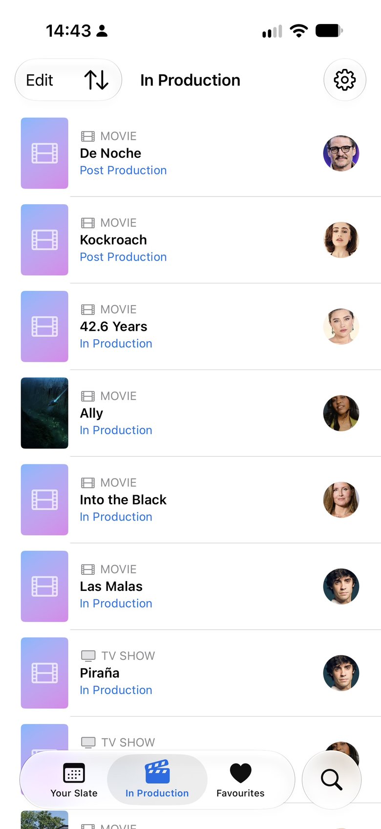The Slate on iPhone, showing In Production